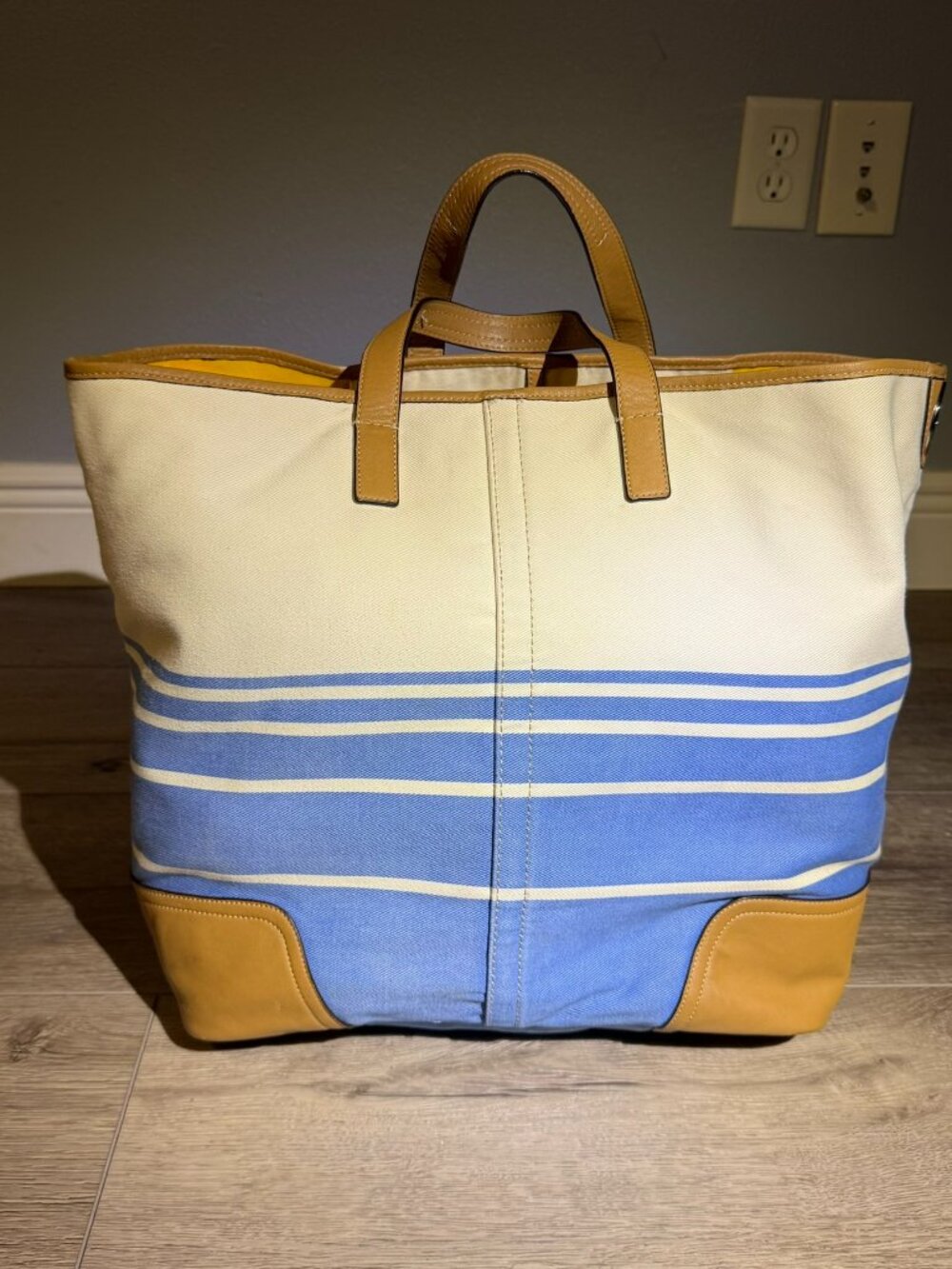 Coach Bleecker Stripe Canvas Leather Tote Bag F23306 - Blue & Cream